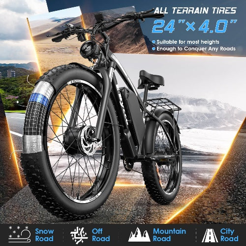 E·Bycco 24'' EB10 Peak 5000W 52V 32Ah Dual Motors Electric Bike for Women and Men