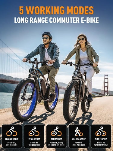 GAMVIRE 24'' V7 Long Range Electric Bike 1500W Peak 2000W 52V 19.2Ah